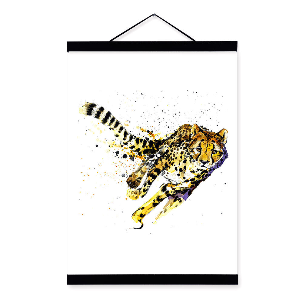 Leopard Watercolor Fashion Animal Wildlife Wooden Framed Canvas Painting Wall Art Print Picture Poster Scroll Bedroom Home Decor