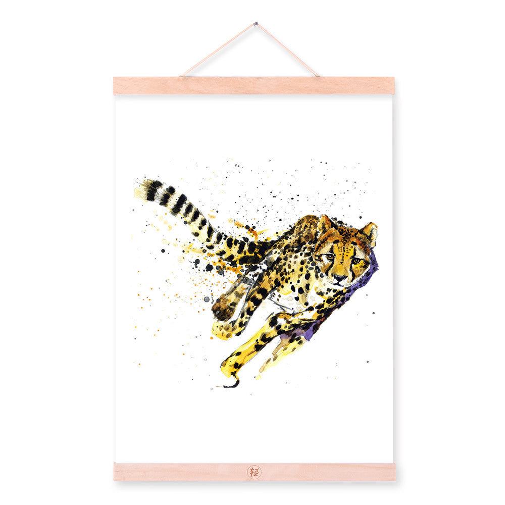 Leopard Watercolor Fashion Animal Wildlife Wooden Framed Canvas Painting Wall Art Print Picture Poster Scroll Bedroom Home Decor