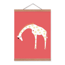 Load image into Gallery viewer, Nordic Minimalist Cartoon Animals Giraffe A4 Wooden Framed Canvas Painting Wall Art Print Picture Poster Hanger Kids Room Deco
