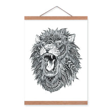 Load image into Gallery viewer, Lion Modern Abstract Black White Animal Head Portrait Totem Wood Framed Canvas Painting Wall Art Print Picture Poster Home Decor
