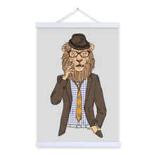 Load image into Gallery viewer, Lion Modern Fashion Gentleman Animal Portrait Wood Framed Canvas Painting Wall Art Print Picture Poster Hanger Office Home Decor
