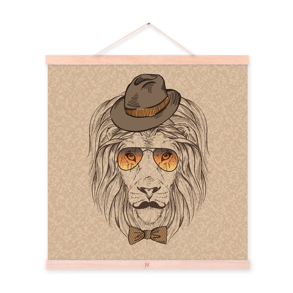 Lion Head Strong Gentleman Wildlife Animal Portrait Wood Framed Canvas Painting Wall Art Prints Picture Poster Hanger Home Decor