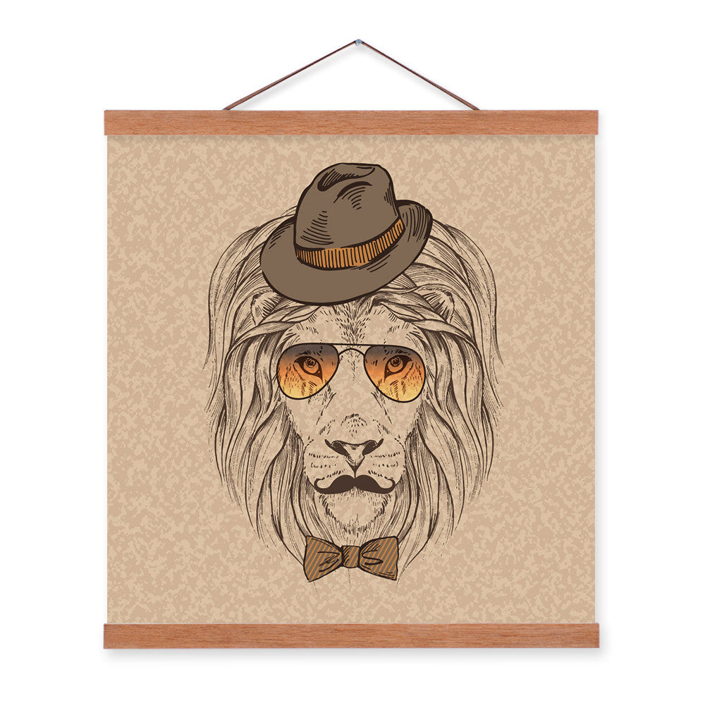 Lion Head Strong Gentleman Wildlife Animal Portrait Wood Framed Canvas Painting Wall Art Prints Picture Poster Hanger Home Decor