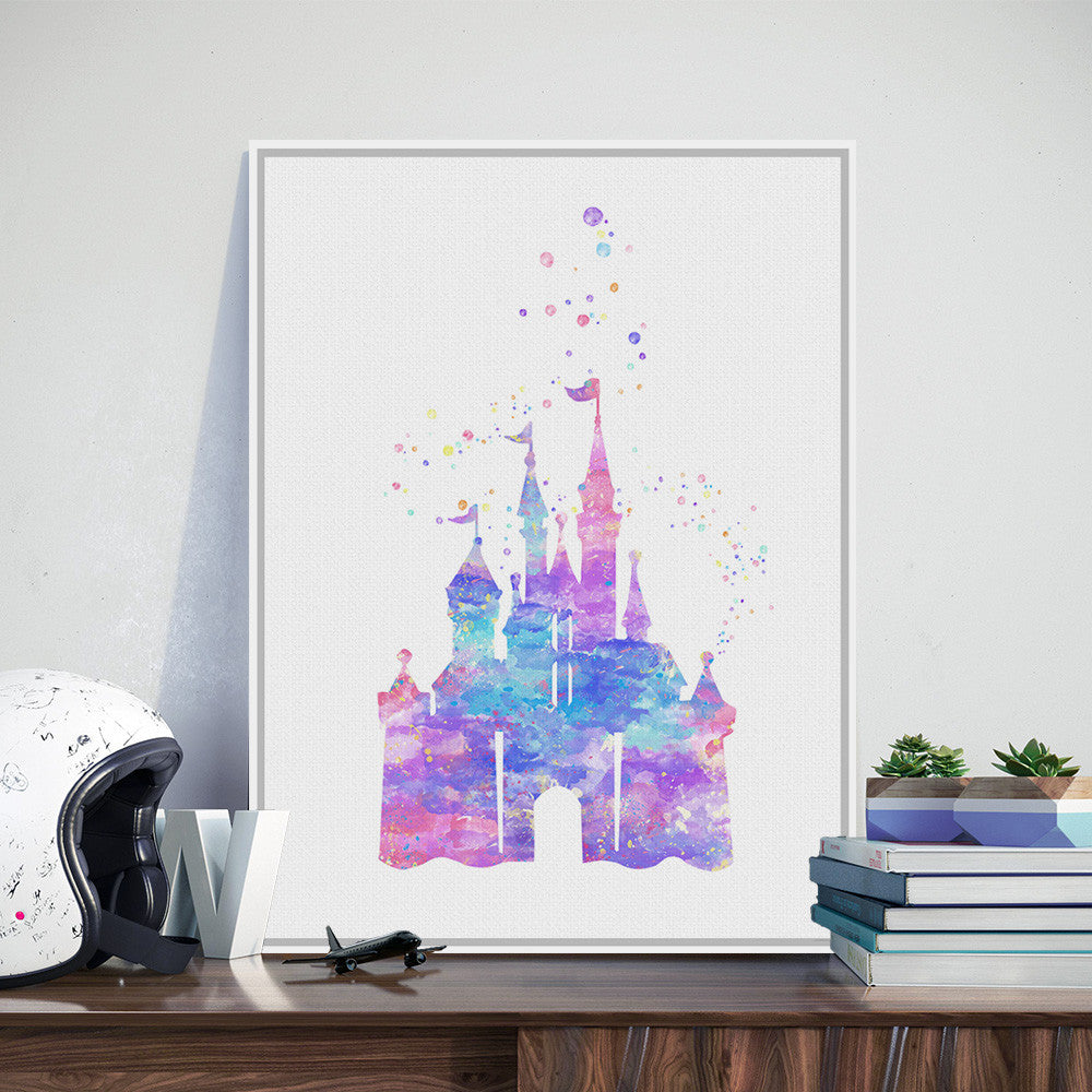 Original Watercolor Modern Romantic Fantasy Castle Cartoon Art Print Poster Abstract Wall Picture Canvas Painting Kids Room Deco