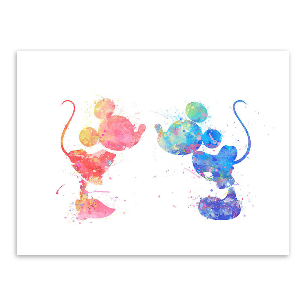 Original Watercolor Mickey Mouse Wedding Decoration Love Couple Pop Cartoon Art Prints Poster Home Wall Pictures Canvas Painting