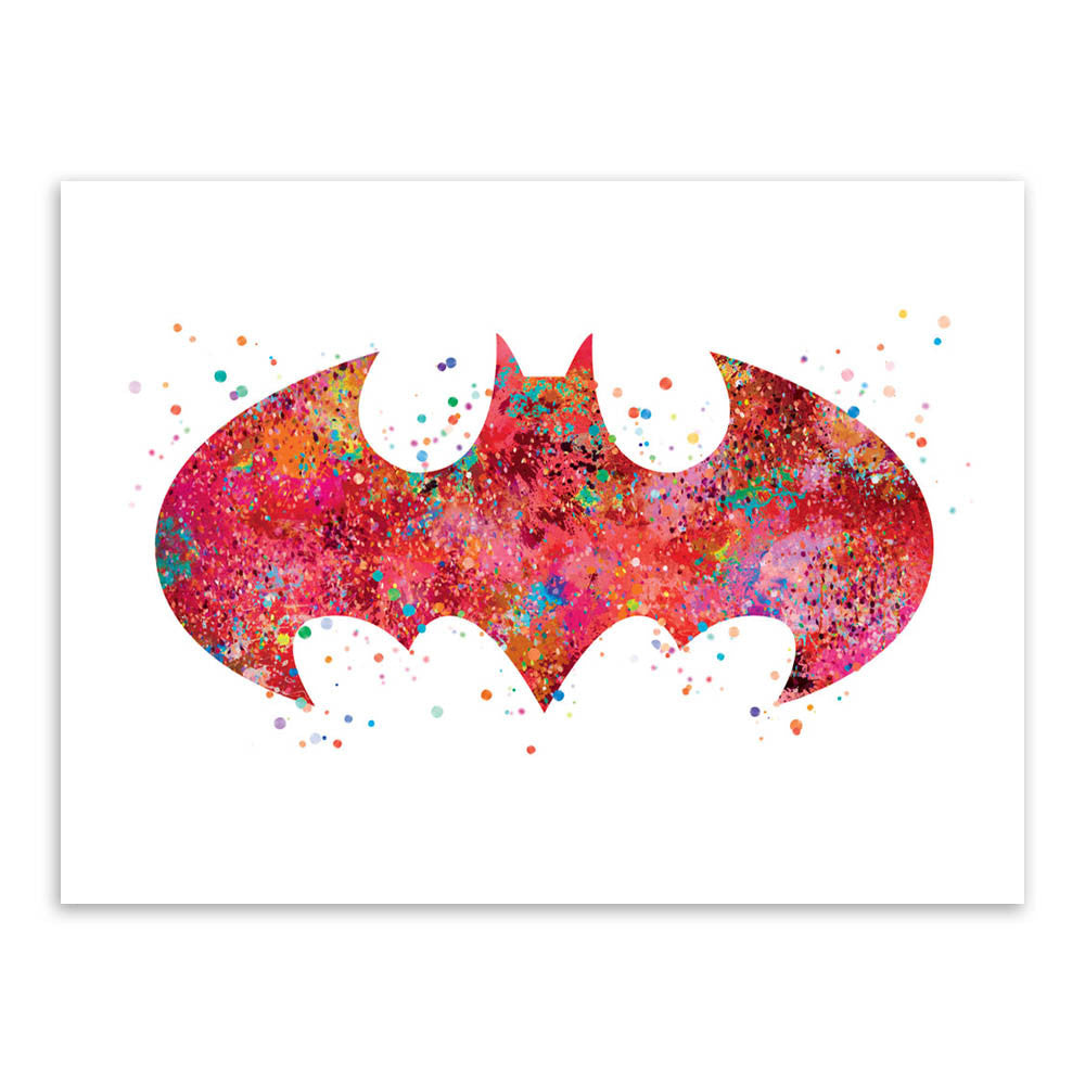 Original Watercolor Batman Logo Movie Anime Art Print Poster Abstract Wall Picture Canvas Painting No Frame Kids Room Home Decor