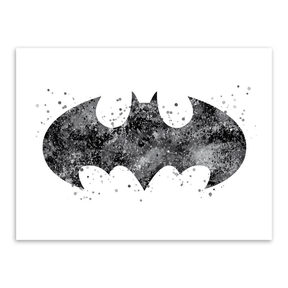 Original Watercolor Batman Logo Movie Anime Art Print Poster Abstract Wall Picture Canvas Painting No Frame Kids Room Home Decor