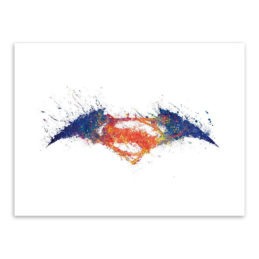 Original Watercolor Batman vs Superman Logo A4 Movie Art Print Poster Wall Picture Canvas Painting No Framed Gift Home Decor