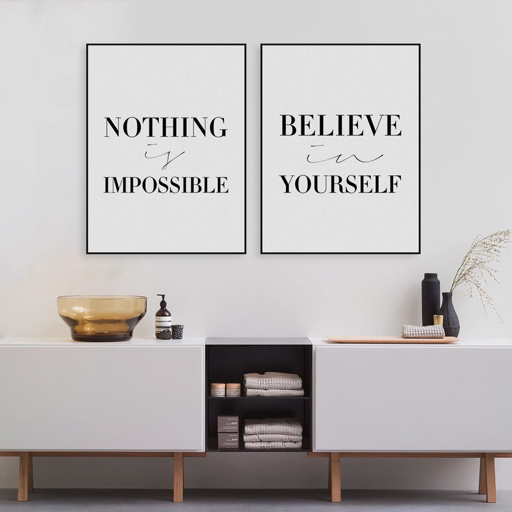 Minimalist Black White Motivational Typography Believe Quotes Art Print Poster Wall Picture Canvas Painting No Frame Home Decor