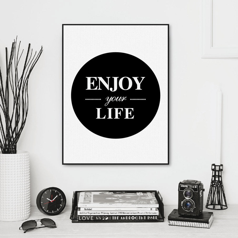 Minimalist Black White Enjoy Life Typography Quote Art Print Poster Wall Picture Living Room Canvas Painting No Frame Home Decor