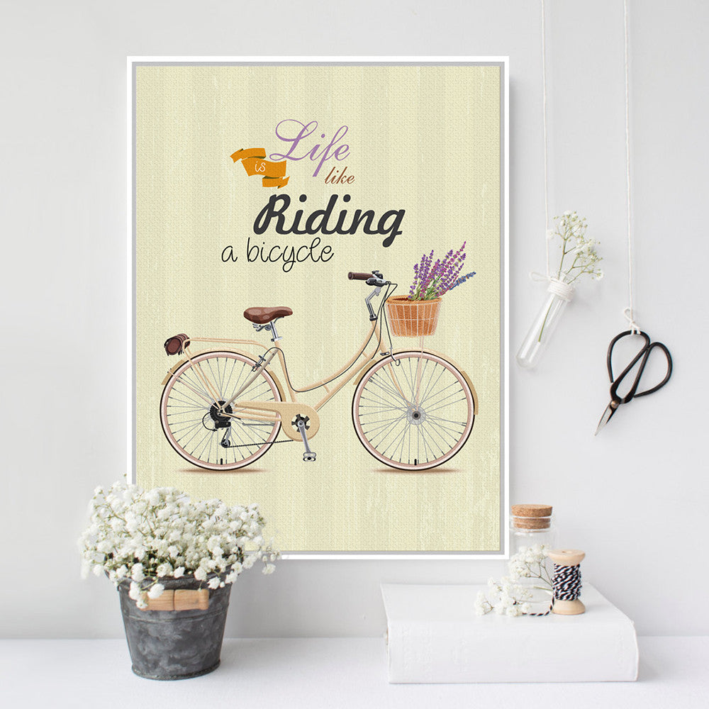 Vintage Retro Flower Bike Bicycle Typography Quotes Art Print Poster Rural Wall Picture Canvas Painting No Frame Girl Room Decor