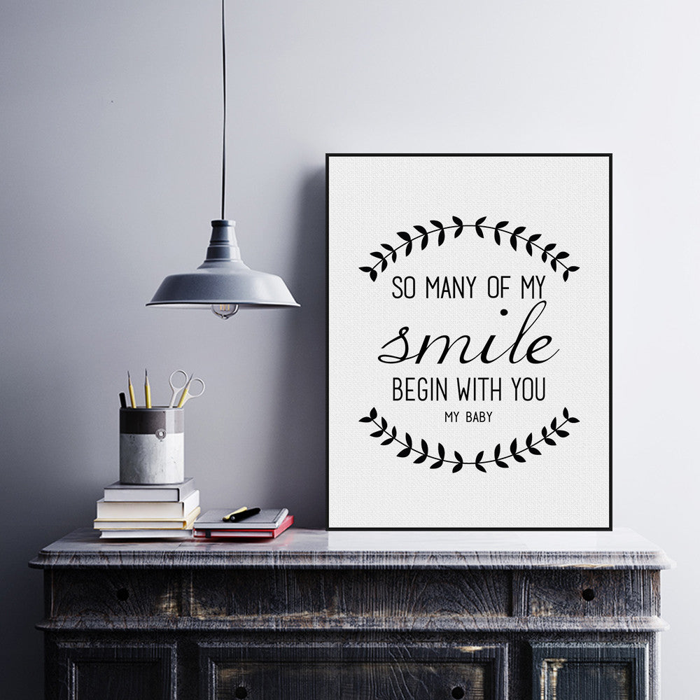 Modern Black White Nordic Minimalist Typography Smile Love Quotes Art Print Poster Wall Picture Canvas Painting Home Decoration