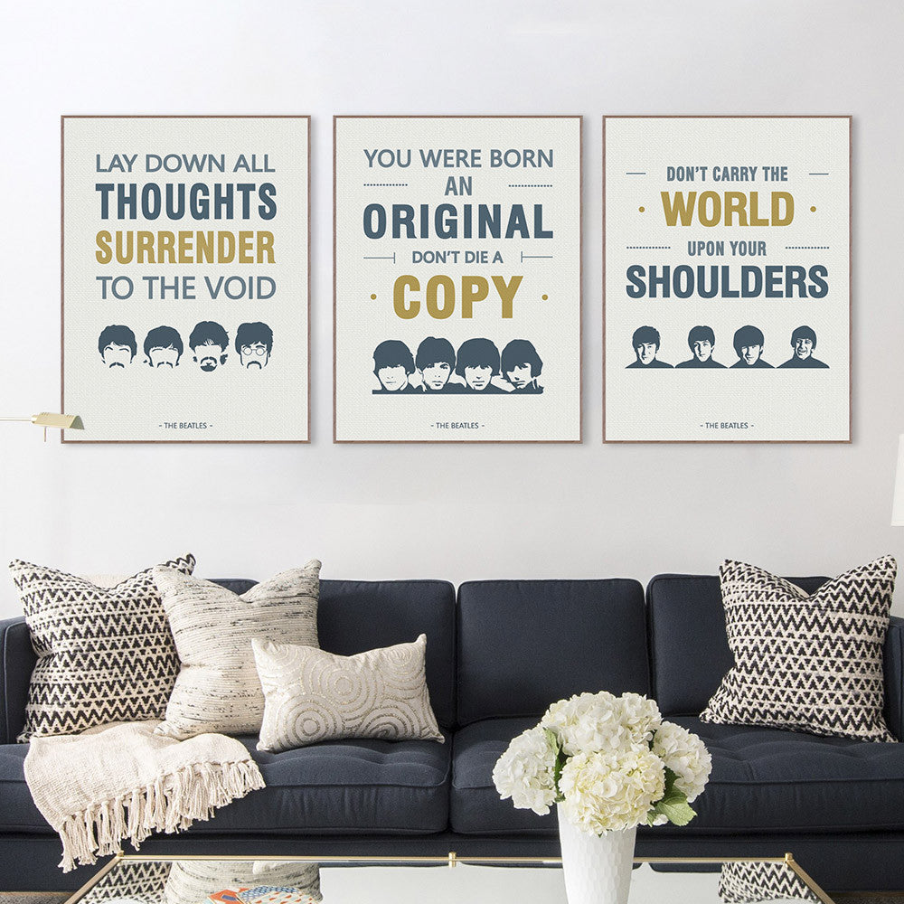 Vintage Triptych Modern Pop Beatles Music Quotes Canvas A4 Big Print Poster Wall Picture Bar Living Room Decor Painting No Frame