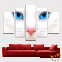 Load image into Gallery viewer, 5 Panel Wall Art The Eye of White Cat Painting Picture Canvas Print Animal Wall Pictures for Living Room Home Decor No Frame
