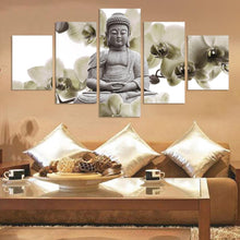 Load image into Gallery viewer, UnFramed 5 Panel Large orchid background Buddha Painting Fengshui Canvas Art Wall Pictures for Living Room Home Decor Fx015
