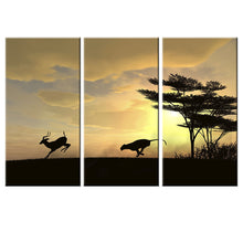 Load image into Gallery viewer, No Frame Canvas Painting Wolf Deer Grasslands To Chase Art Poster Oil Picture Wall Pictures landscape Seting Sun Home Decor 3Pcs
