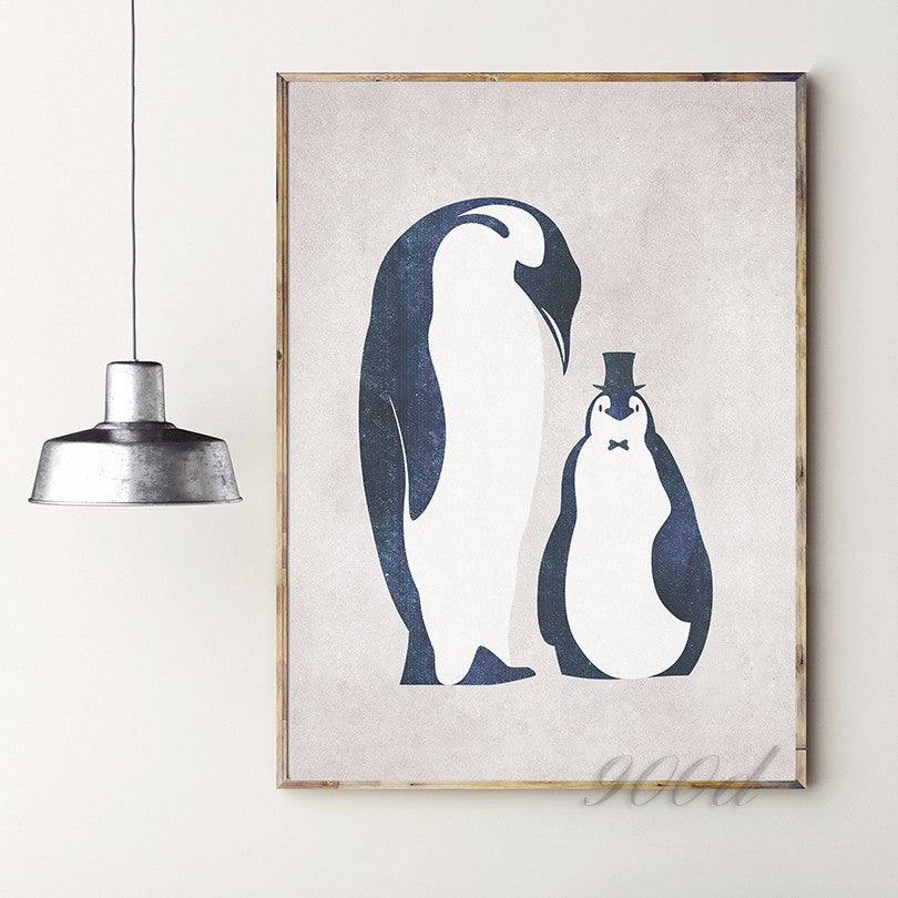 Vintage Cartoon Penguin Baby Canvas Art Print Painting Poster,  Wall Pictures for Home Decoration, Nursery Home Decor YE63