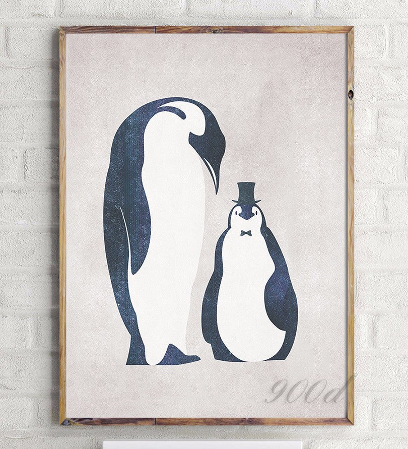 Vintage Cartoon Penguin Baby Canvas Art Print Painting Poster,  Wall Pictures for Home Decoration, Nursery Home Decor YE63