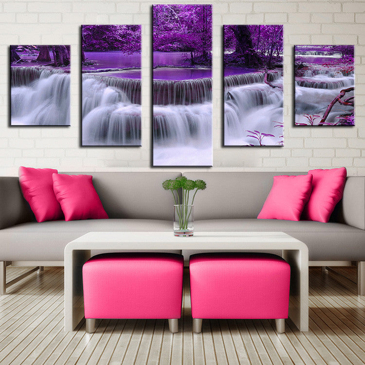 COLOR NO FRAME 5pcs purple waterfall Oil Painting Printed Painting Oil Painting On Canvas Oil Painting for Home Decor Wall Decor