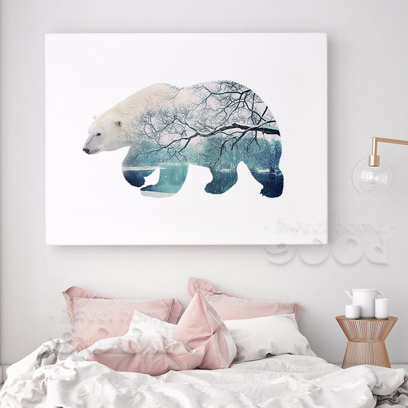 Polar Bear with Snow scene Canvas Art Print Poster, Wall Pictures for Home Decoration, Wall Decor YE117