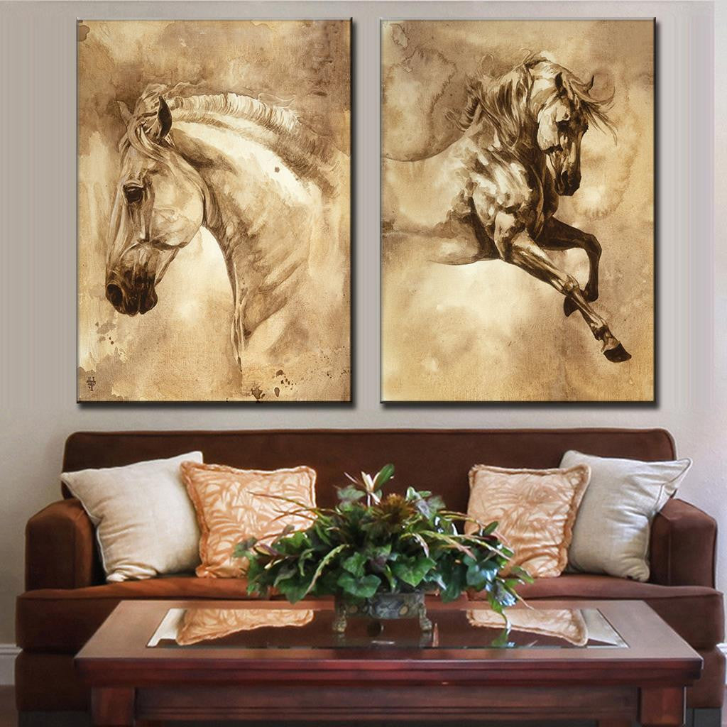 2 Pcs/Set Modern European Oil Painting Horse On Canvas Wall Art Picture  Wall Pictures for Living Room Modern Wall Painting