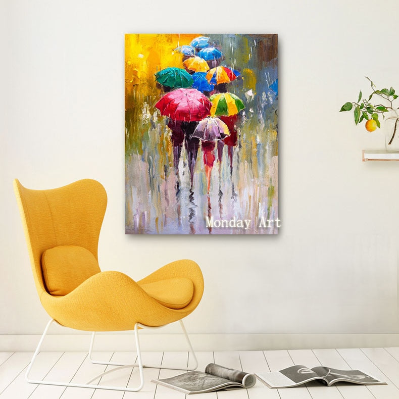 large painting Hand painted Lover Rain Landscape Oil Painting On Canvas Wall Art Pictures For Living Room Home Decor best gift