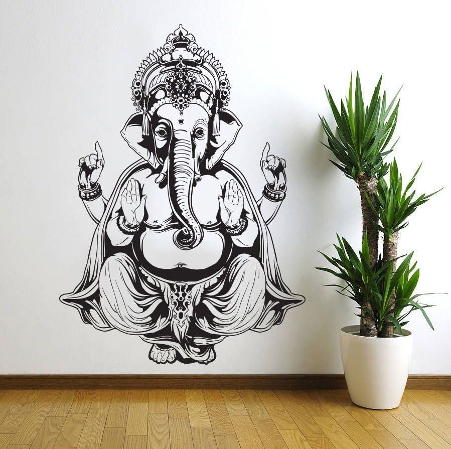 Three Elephant  Wall Decals India Mandala Buddha OM Vinyl Bedroom Wall Stickers Elaphant Mandala Symbol Mural CW-69