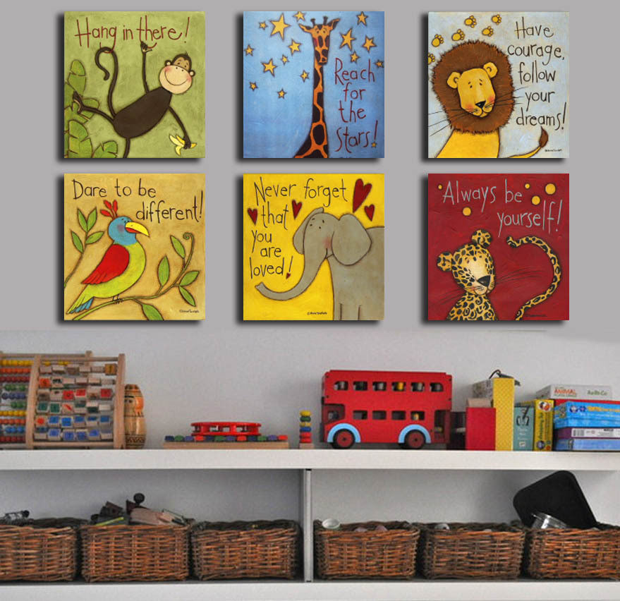Canvas painting Oil Painting 6 pieces/set Modern cartoon animals wall pictures kids room No Frame,modern painting