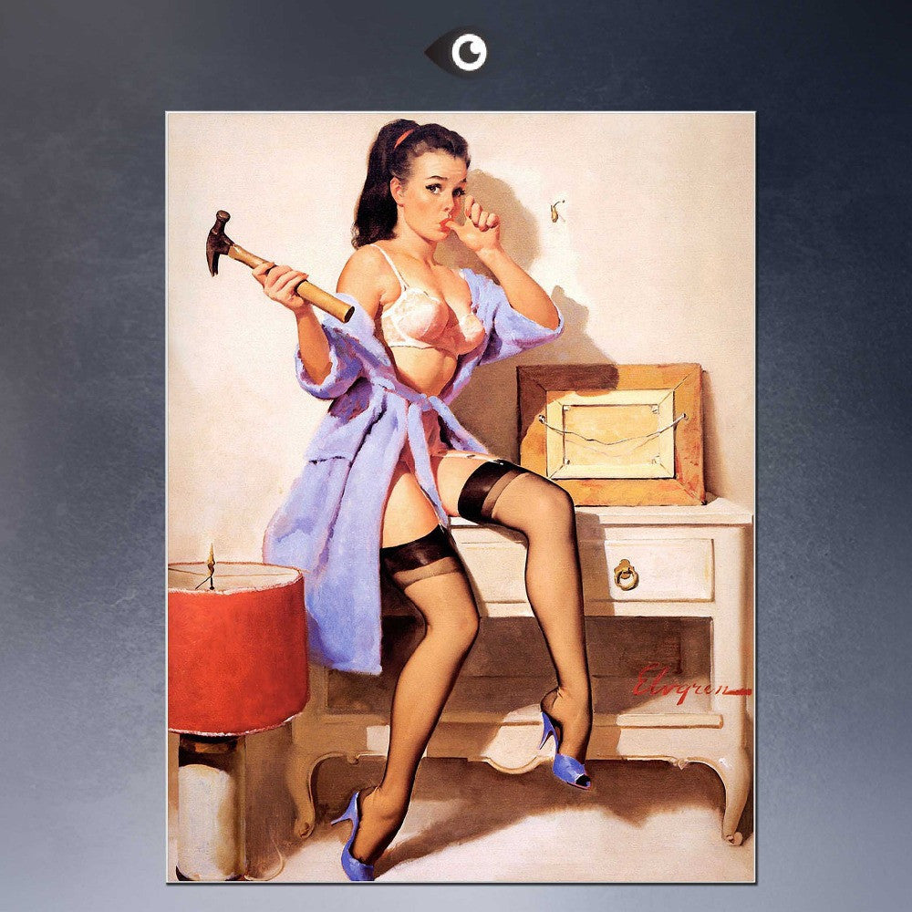 HUGE  POSTER ART PRINT ON CANVAS FOR Elvgren Pin-Up Girl The Wrong Nail Poster