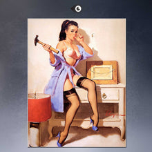 Load image into Gallery viewer, HUGE  POSTER ART PRINT ON CANVAS FOR Elvgren Pin-Up Girl The Wrong Nail Poster
