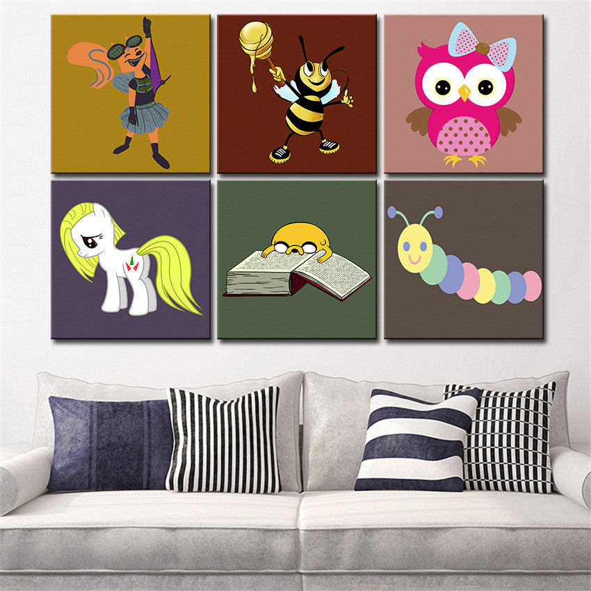 POP wall art Canvas painting Oil Painting 6 pieces/set Modern cartoon animals wall pictures kids room wall decor No Frame