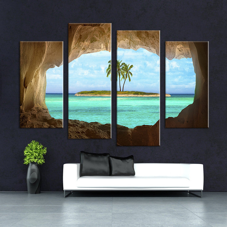4PCS cave seacape  living rooms set Wall painting print on canvas for home decor ideas paints on wall pictures art No framed
