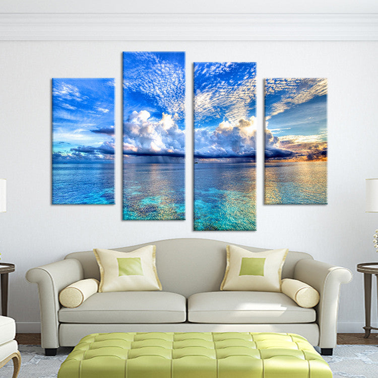 4PCS beautiful ocean sunset landscape Wall painting print on canvas for home decor ideas paints on wall pictures art No framed