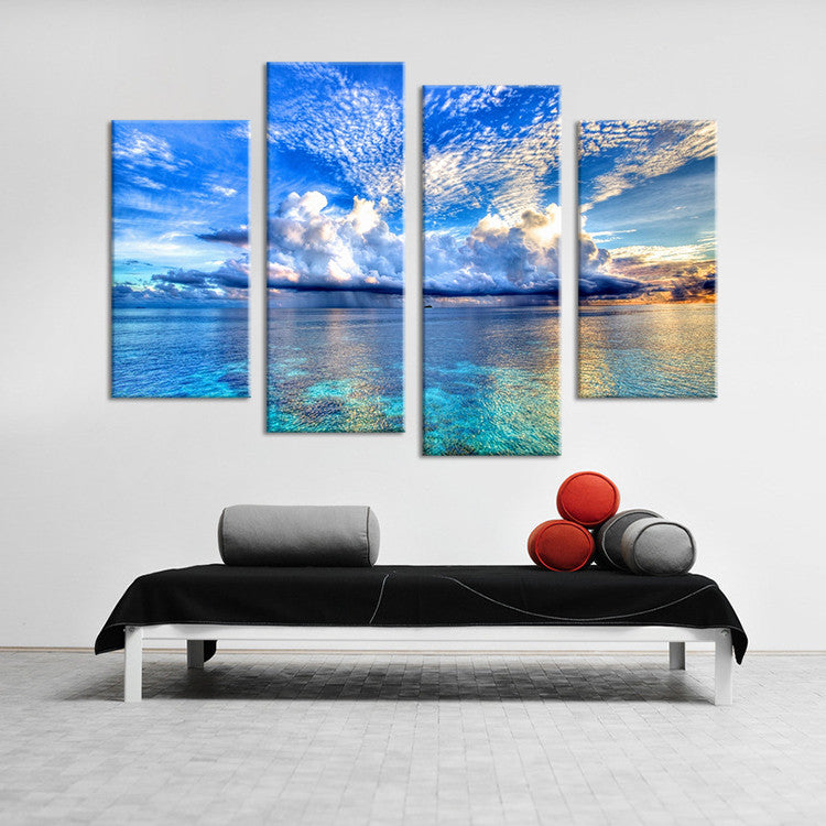 4PCS beautiful ocean sunset landscape Wall painting print on canvas for home decor ideas paints on wall pictures art No framed