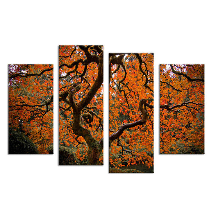 4PCS HD paints red and yellow trees art Wall painting print on canvas for home decor ideas paints on wall pictures art No framed