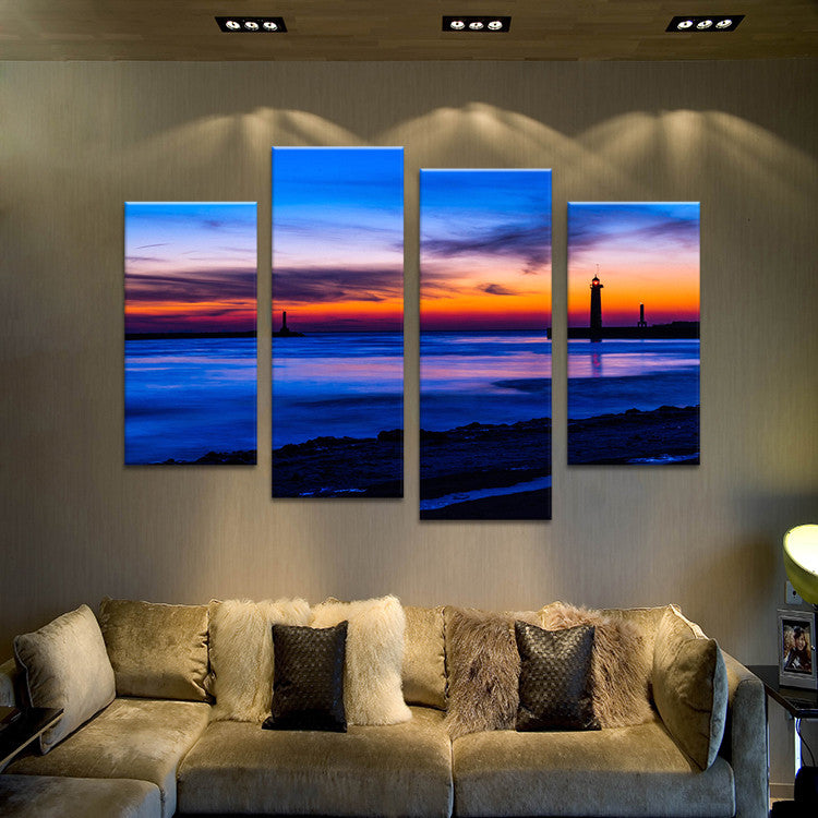 nature- lighthouse sundown seascape Wall painting print on canvas for home decor ideas paints on wall pictures art No framed