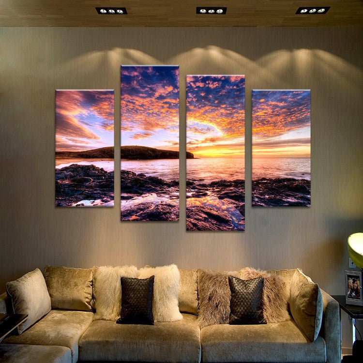 4PCS beautiful sunset seascape  Wall painting print on canvas for home decor ideas paints on wall pictures art No framed