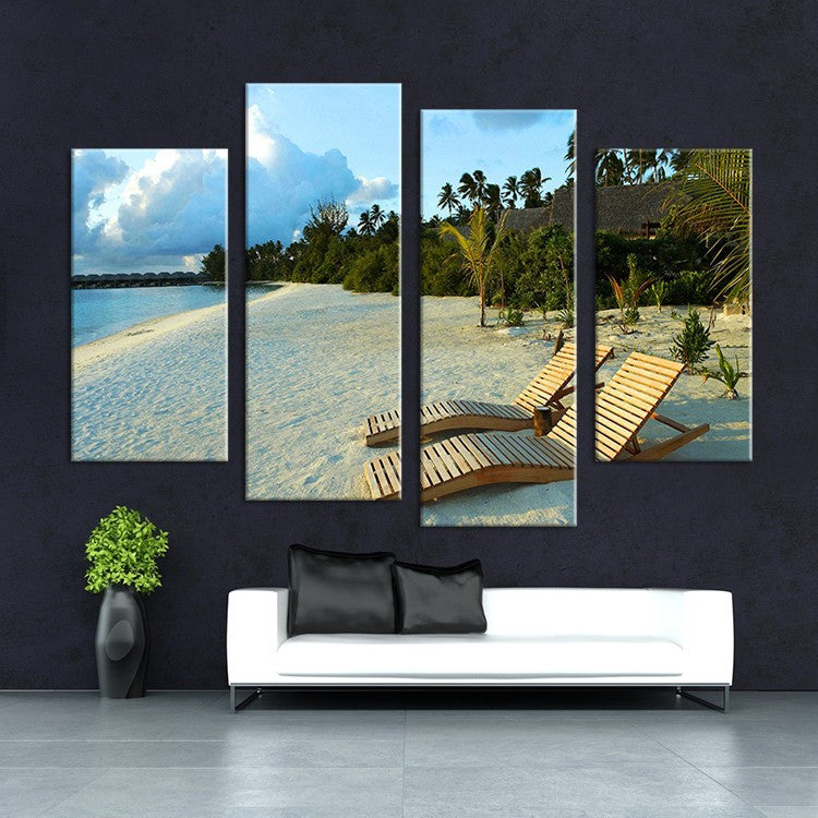 4PCS bright sunshine on beach paints Wall painting print on canvas for home decor ideas paints on wall pictures art No framed