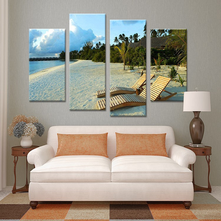 4PCS bright sunshine on beach paints Wall painting print on canvas for home decor ideas paints on wall pictures art No framed