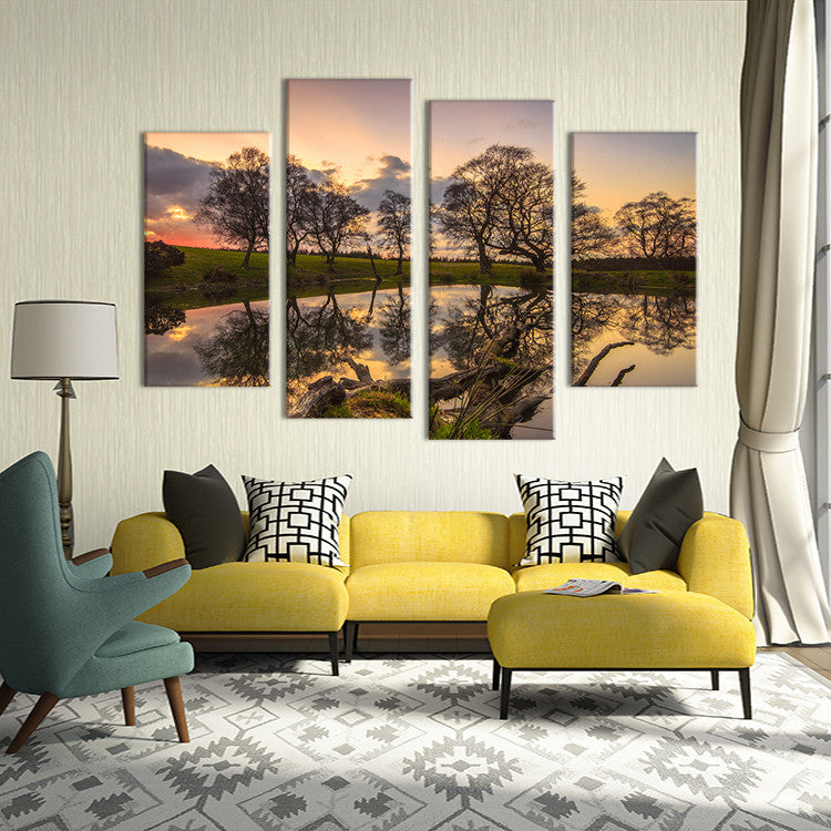 4PCS paints sunset tree art  decorative Wall painting print on canvas for home decor ideas paints on wall pictures art No framed