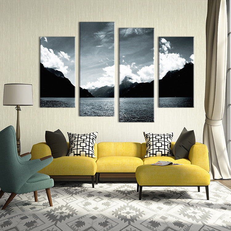 4PCS mountain lake night Wall painting print on canvas for home decor ideas paints on wall pictures art No framed