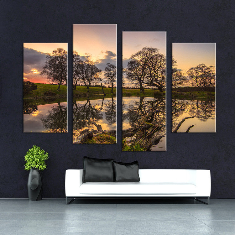 4PCS paints sunset tree art  decorative Wall painting print on canvas for home decor ideas paints on wall pictures art No framed