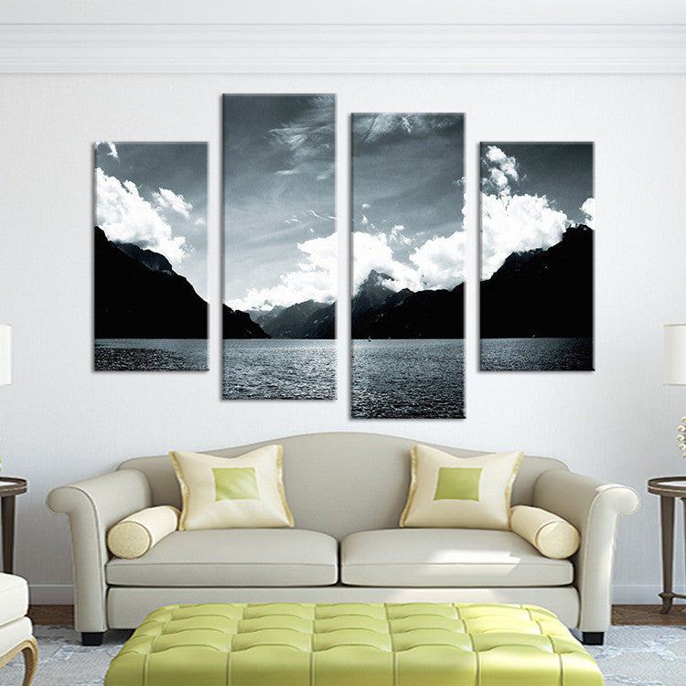 4PCS mountain lake night Wall painting print on canvas for home decor ideas paints on wall pictures art No framed