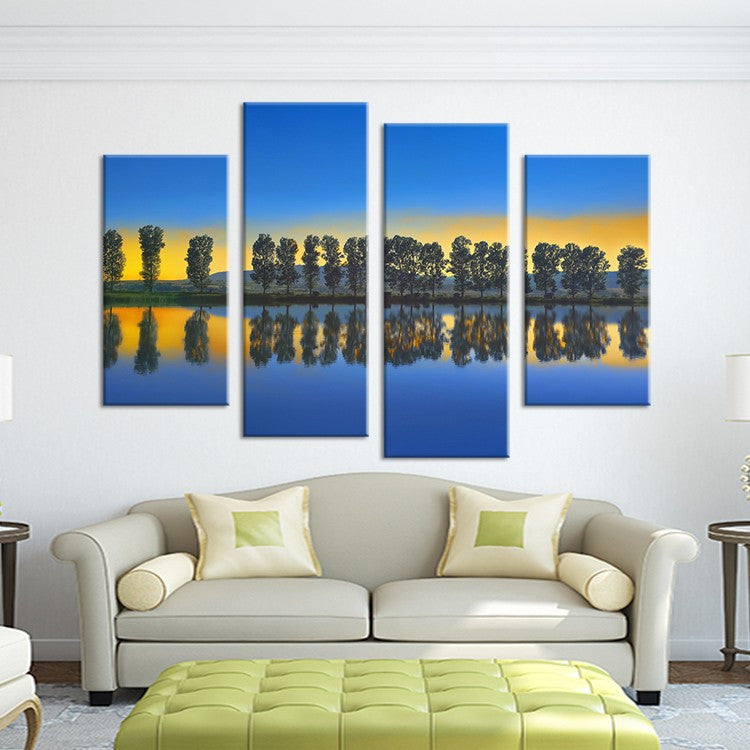 4PCS paints tree in the river scape Wall painting print on canvas for home decor ideas paints on wall pictures art No framed