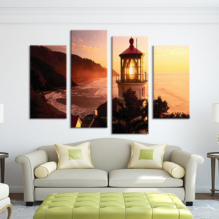 4pcs tower light landscape Wall painting print on canvas for home decor ideas paints on wall pictures art No framed