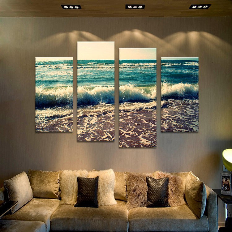 4PCS wave seacape  living rooms set Wall painting print on canvas for home decor ideas paints on wall pictures art No framed