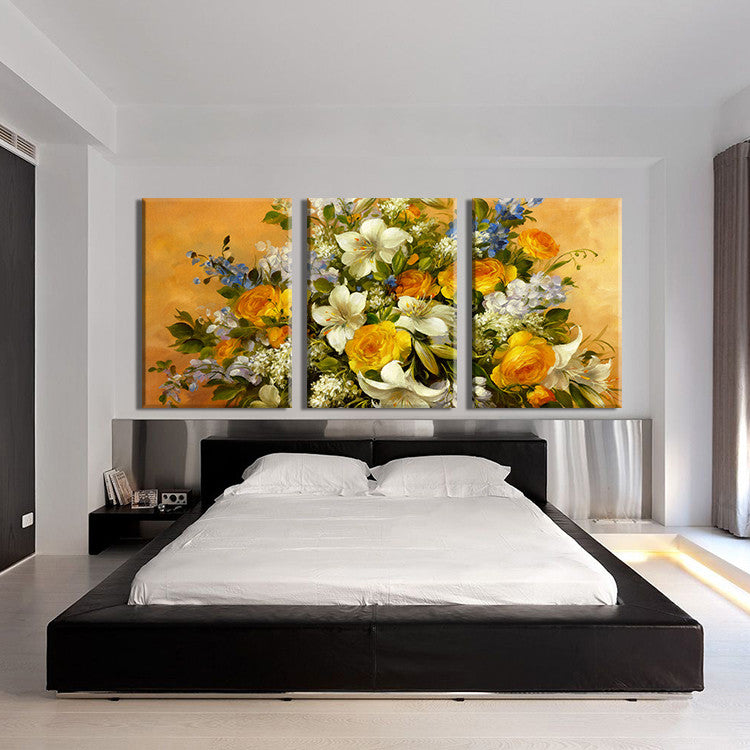 3 PIECES MODERN ABSTRACT HUGE WALL ART OIL PAINTING ON CANVAS PRINT FOR THE CLASSIC FLOWERS  FREE SHIPMENT No FRAME