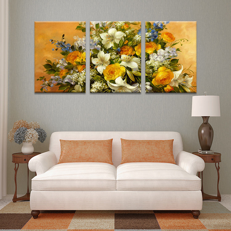 3 PIECES MODERN ABSTRACT HUGE WALL ART OIL PAINTING ON CANVAS PRINT FOR THE CLASSIC FLOWERS  FREE SHIPMENT No FRAME