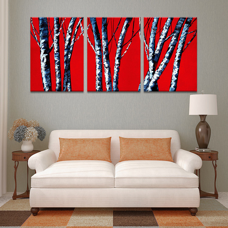 3 PIECES MODERN ABSTRACT HUGE WALL ART OIL PAINTING ON CANVAS PRINT FOR THE RED BACK AND BRICH TREES  FREE SHIPMENT No FRAME