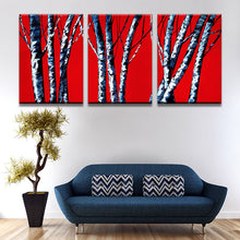 Load image into Gallery viewer, 3 PIECES MODERN ABSTRACT HUGE WALL ART OIL PAINTING ON CANVAS PRINT FOR THE RED BACK AND BRICH TREES  FREE SHIPMENT No FRAME
